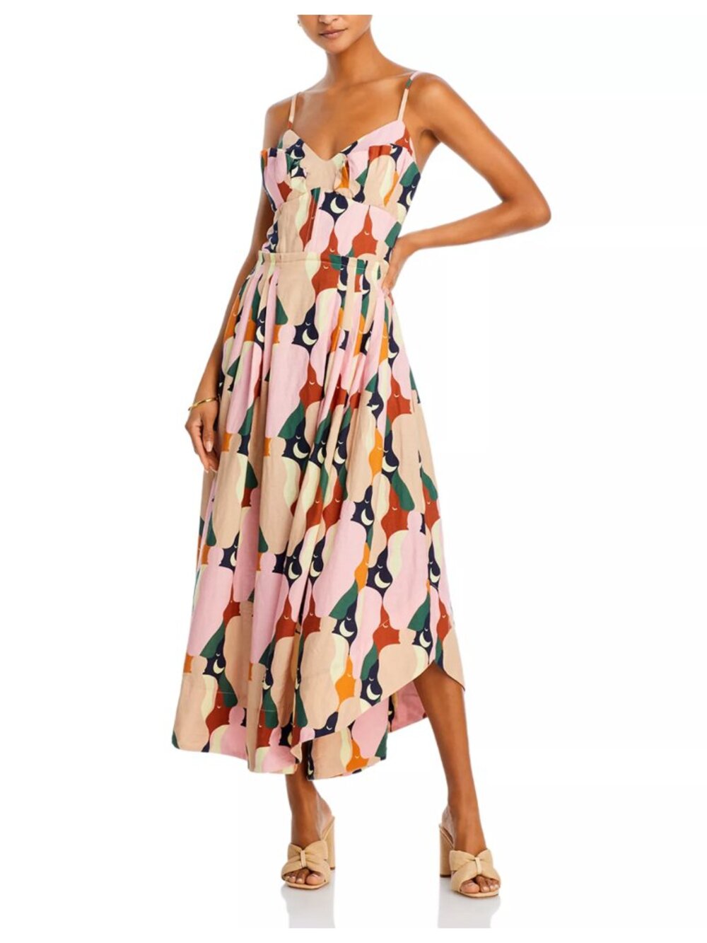 FARM Rio The Kiss Multicolor Linen Midi Maxi Dress M